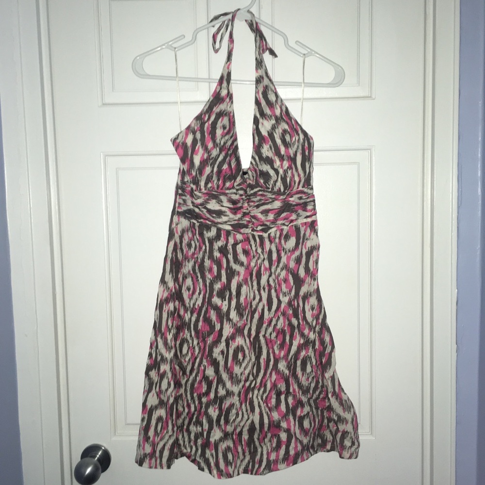 H&M brown/cream/pink pattern halter dress, size 8